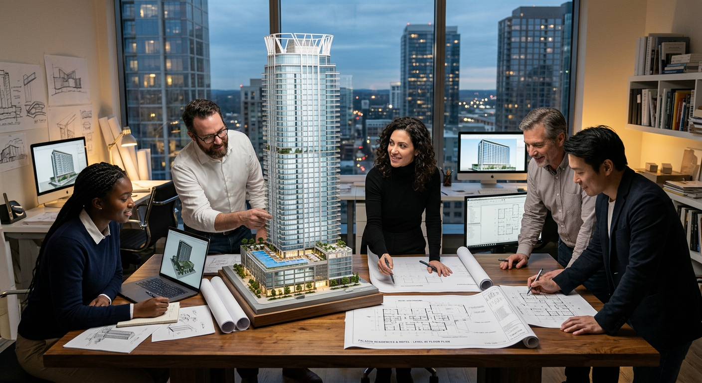 Architect collaborating on building design using the Girder-Slab® floor system