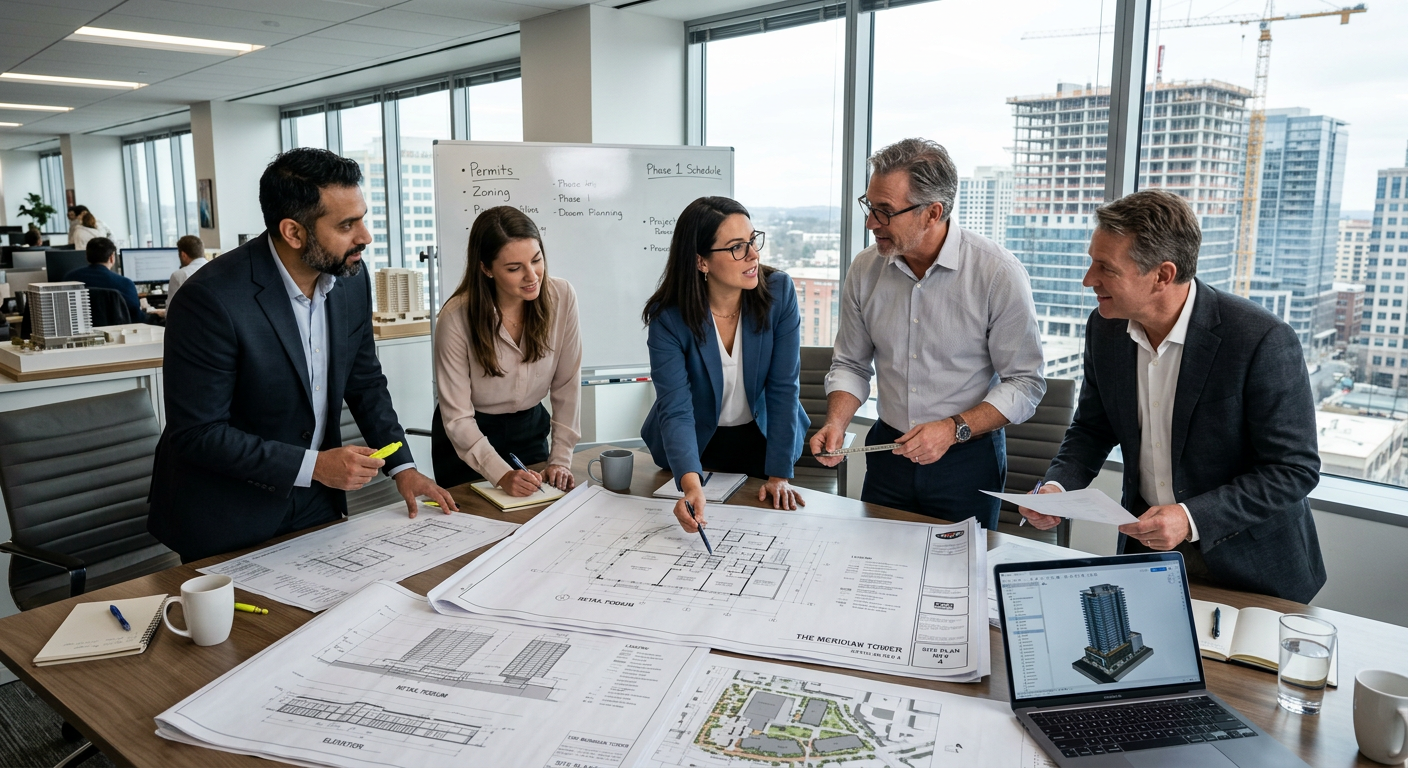 Commercial real estate developer reviewing Girder-Slab® floor system plans
