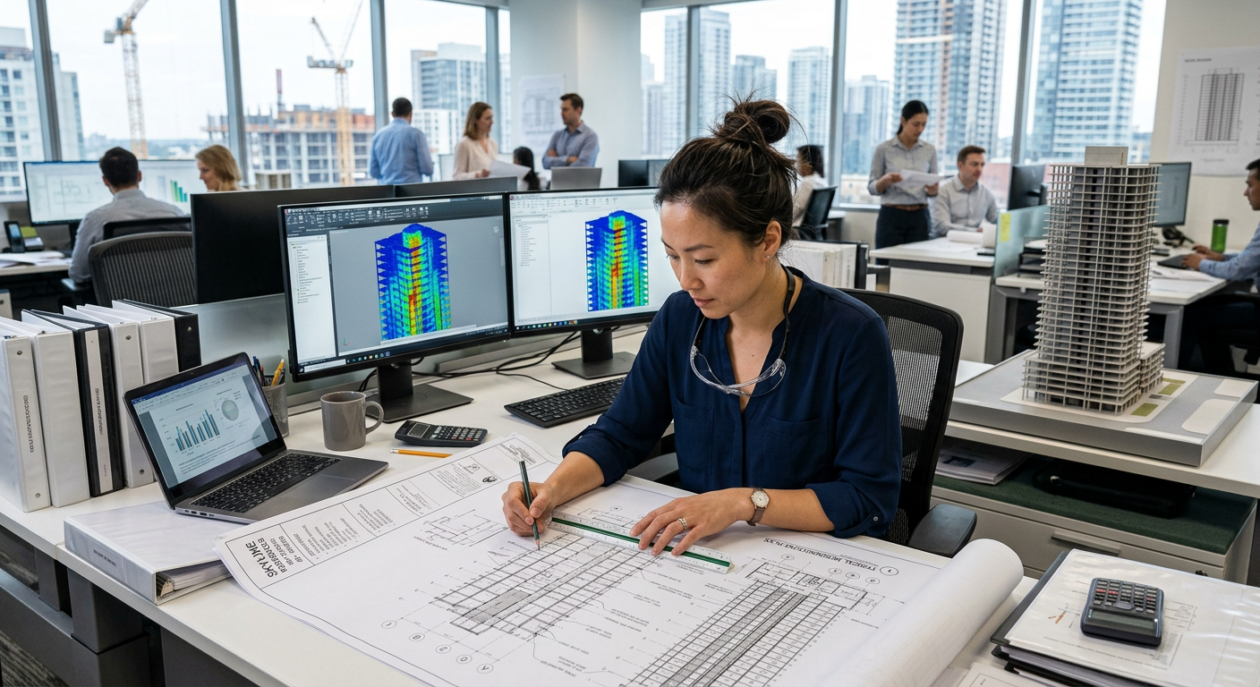 Structural engineer evaluating D-Beam® girder specifications for a multifamily project